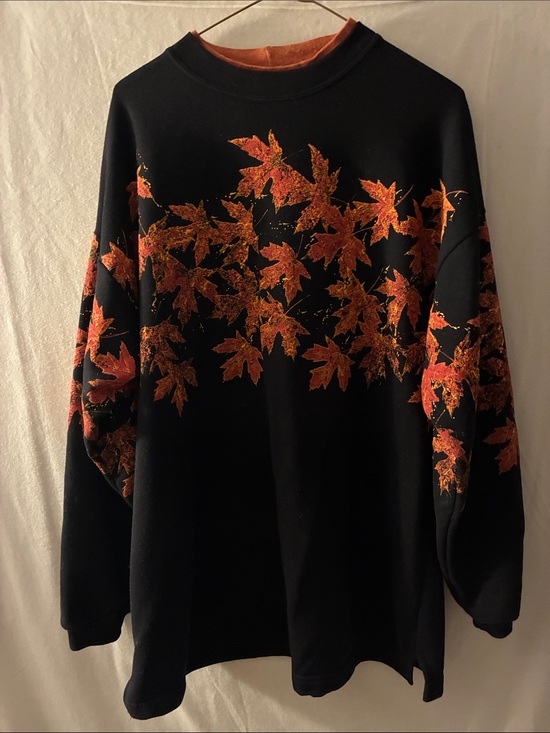 Tops - Artisans Sunschein Black Sweatshirt with Autumn Leaf Embroidery